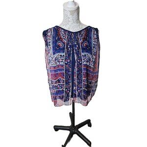 Style & Co Top Red White Blue Sleeveless Pleated Front Patriotic Women's 2X